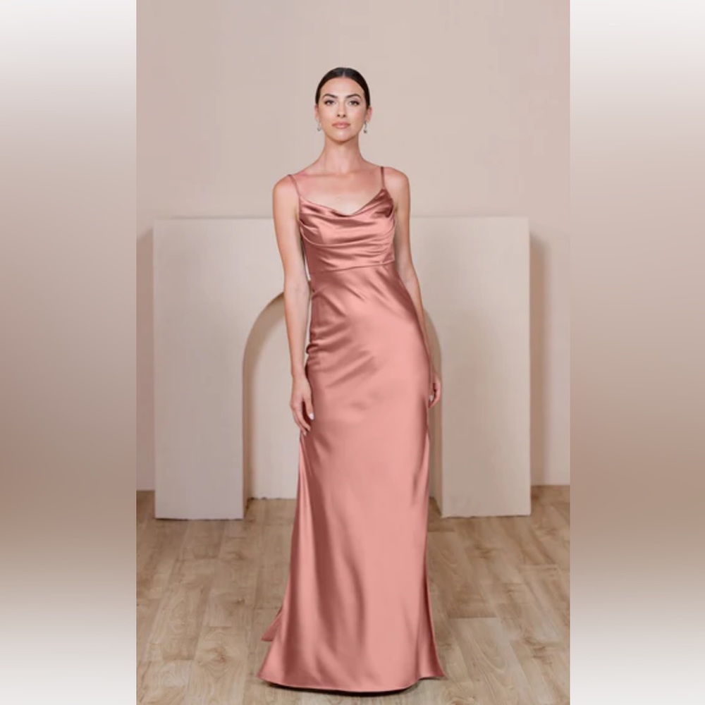 Revelry Skye Satin Desert Rose Size 6 length Petite Maxi 41 in waist to hem